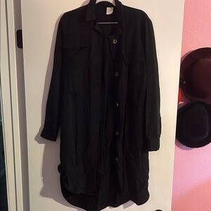 Hummingbird Black Long Button-Front Trench Coat